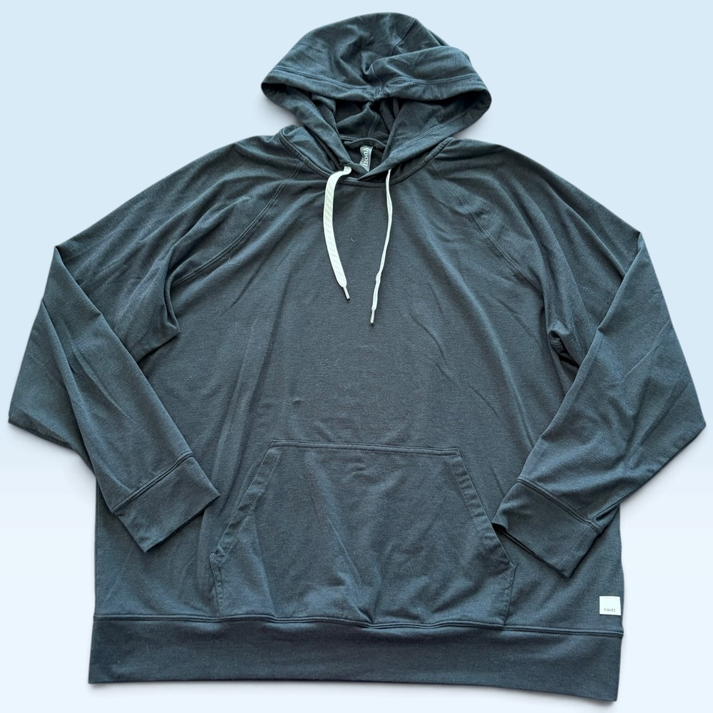 Vuori Hoodie Women L Gray Pullover Lightweight Jersey Sweatshirt Logo Stretch